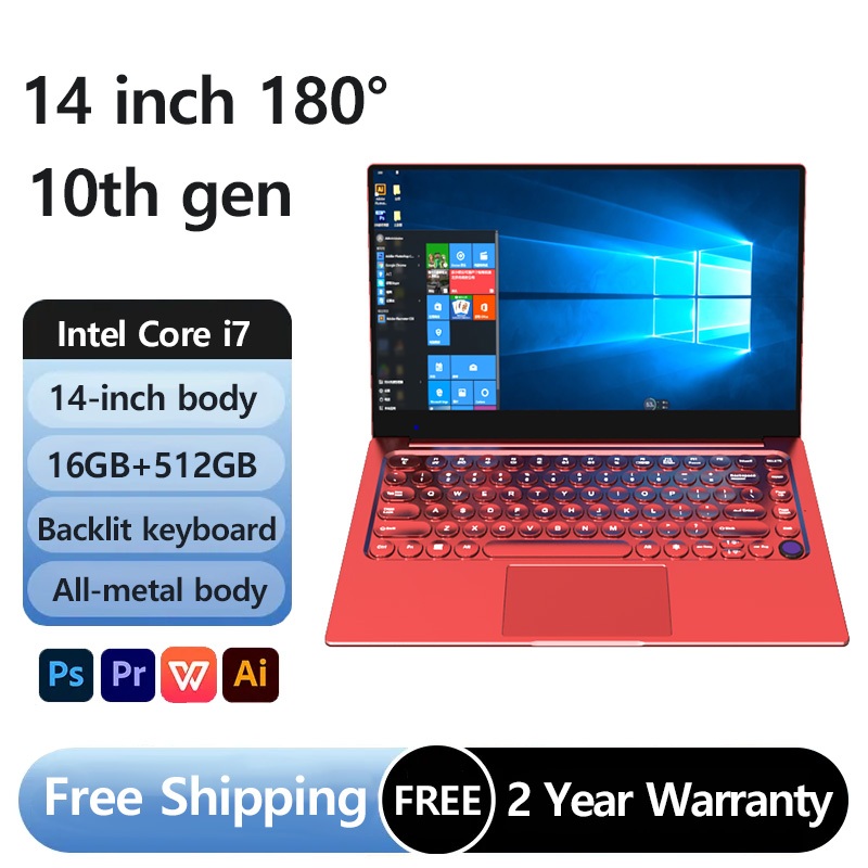 2025 แล็ปท็อปสํานักงานใหม่ 14 นิ้ว FHD Intel Core i7 10th gen แล็ปท็อป 16GB RAM 512GB SSD Windows 11