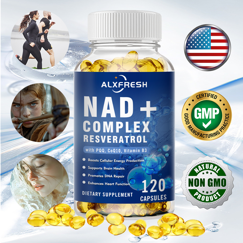 NAD+ Resveratrol อาหารเสริมสารต้านอนุมูลอิสระสําหรับ Anti Aging Metabolsm Repair Cell Energy Immune Health