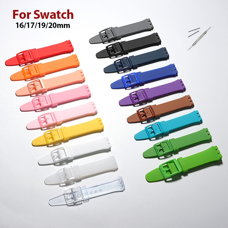 สายนาฬิกาข้อมือซิลิโคนสําหรับ ตัวอย่าง สายเหมาะสำหรับเหมาะสำหรับ Swatch16มิลลิเมตร17มิลลิเมตร19มิลลิเมตร20มิลลิเมตรที่มีสีสันยางสายรัดข้อมือนุ่มกีฬากันน้ําผู้ชายผู้หญิงสร้อยข้อมืออุป