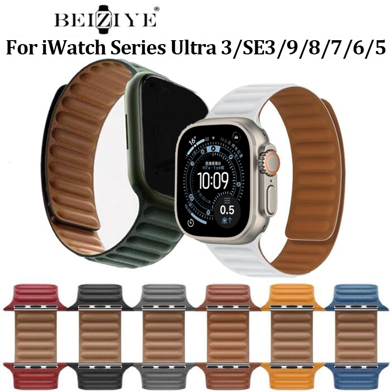 หนัง Link สําหรับ iWatch Band 45/41/44/40/49mm สร้อยข้อมือแบบห่วงแม่เหล็ก iWatch Series Ultra3 SE3 9