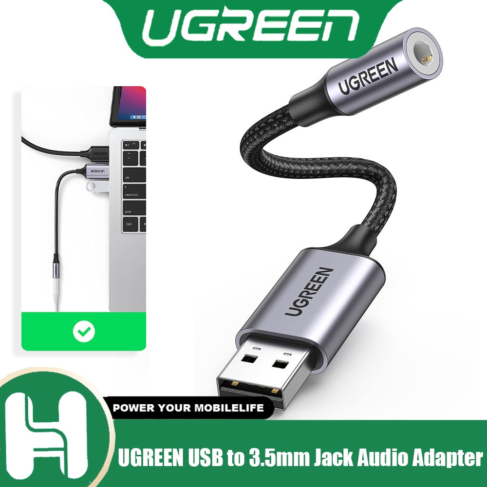 UGREEN อะแดปเตอร์เสียงแจ็ค USB เป็น 3.5 มม. การ์ดเสียง USB รองรับไมโครโฟน TRRS หูฟัง DAC ไนลอนถัก