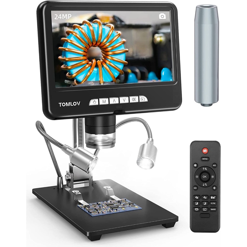 TOMLOV 7 "IPS กล้องจุลทรรศน์ดิจิตอล 2K วิดีโอ 1200x LCD 24MP กล้องจุลทรรศน์เหรียญ HDMI (DM401 )