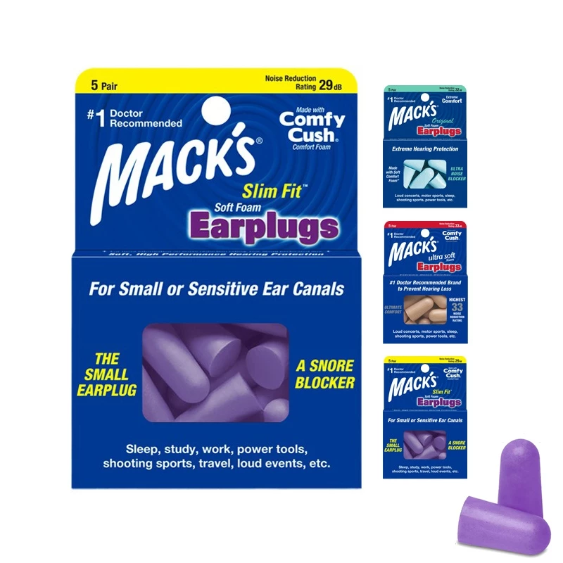 Macks ที่อุดหูโฟมนุ่มพิเศษ 5 คู่ 32dB NRR ปลั๊กหูที่สะดวกสบายสําหรับคอนเสิร์ตการนอนกรนการนอนหลับการเรียนออนไลน์