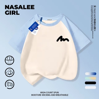 【ส่งของในวันเดียวกัน】เสื้อยืดแขนสั้นเด็ก NASA เนื้อฝ้ายสีฟ้าอ่อน ระบายอากาศดี ลายเส้นเรียบง่าย ใส่ได้ทั้งเด็กชาย-เด็กหญิง สไตล์เก๋ไก๋ เนี้ยบๆ ใส่ได้ทุกโอกาส