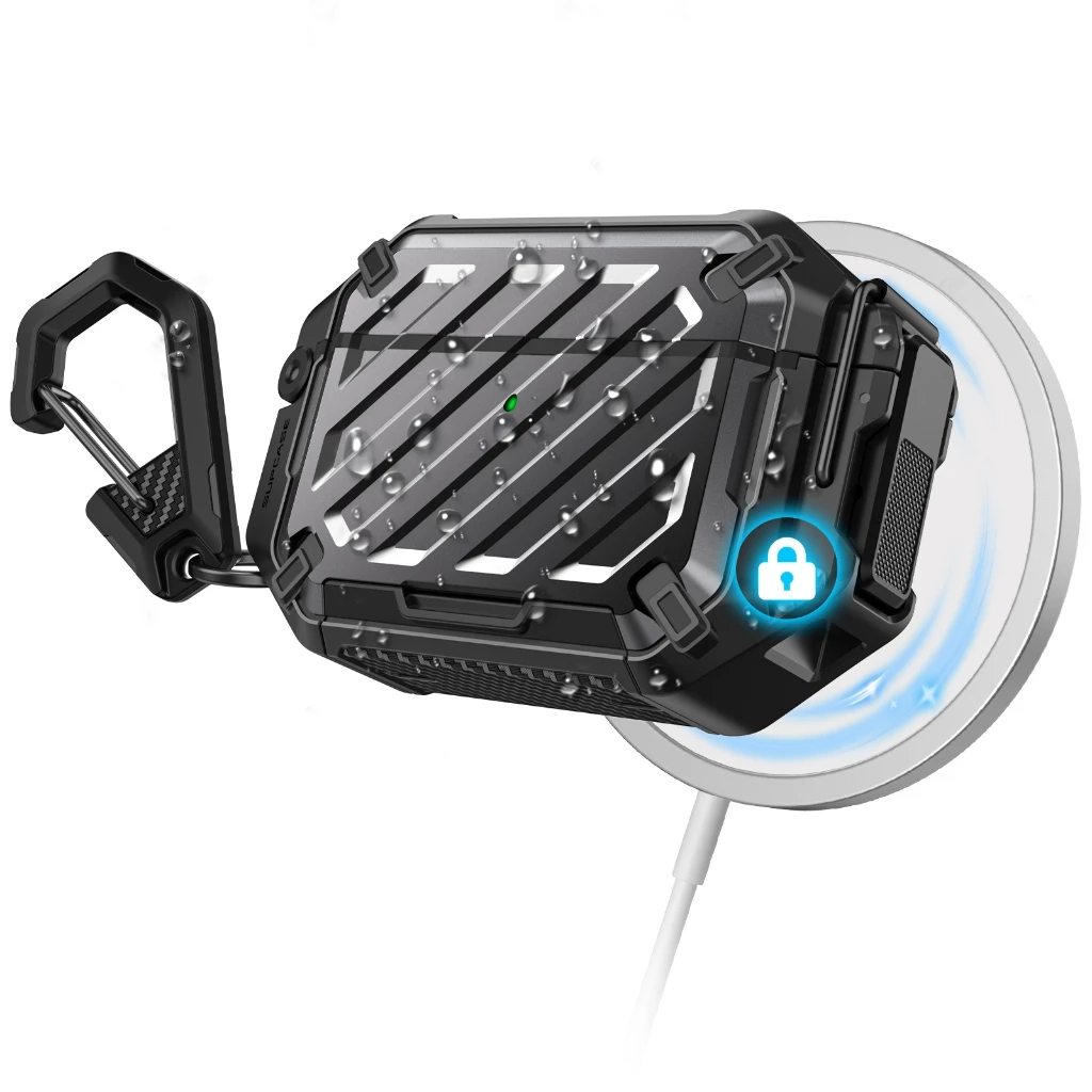 SUPCASE UB Pro สําหรับ AirPods Pro 3 กรณีล็อค Carabiner IP68 กันน้ําเกรดทหารป้องกันรองรับไร้สายชาร์จ Anti Scratch Hard Shell สําหรับ AirPods Pro 3rd Gen