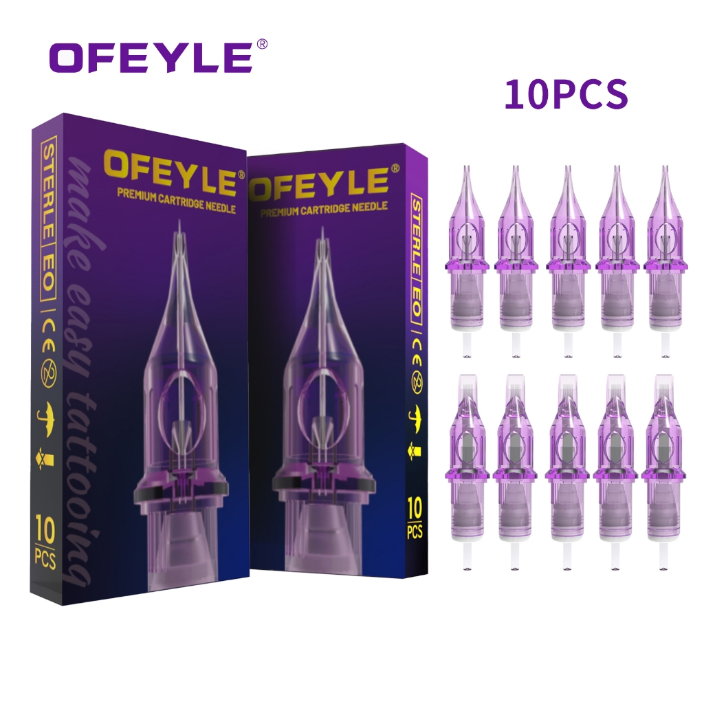 OFEYLE 10 เข็มสักสีม่วงแบบใช้แล้วทิ้ง RM/RL/M1/RS เส้นผ่านศูนย์กลาง 0.35 มม. เหมาะสําหรับเครื่องสัก