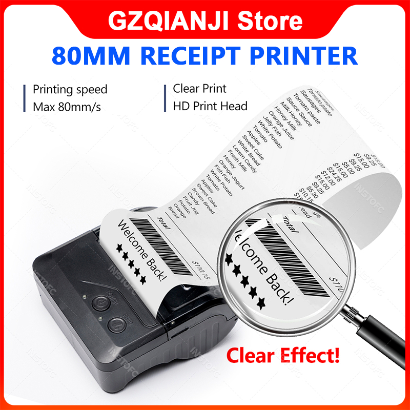 เครื่องพิมพ์ความร้อน 80 มม. แบบพกพามือถือ POS เครื่องพิมพ์ใบเสร็จบลูทูธ Loyverse สําหรับ Android/PC