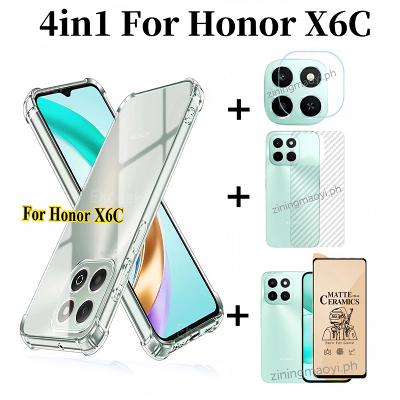 4in1 Honor X6C กันกระแทกนุ่มโปร่งใสเคสโทรศัพท์สําหรับ Honor X7C X8C X6B X7B X8B ฟิล์มเซรามิค + ฟิล์ม