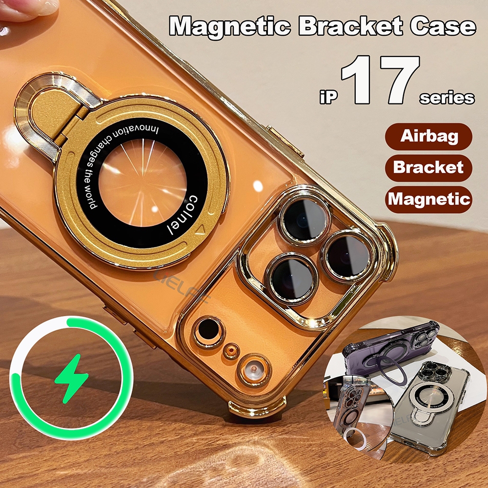 แม่เหล็กหมุนสําหรับ iPhone 17 16 15 PRO MAX Air 14 13 12 PRO MAX Clear ปลอกถุงลมนิรภัยกันกระแทกป้องกันกล้องเลนส์ฟิล์มแก้ว Xs MAX XR ปกแข็ง