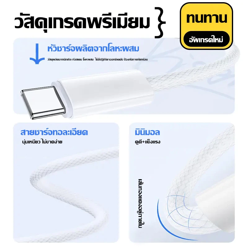 สายชาร์จ USB Type c to Type c สายชาร์ตสำหรับ ไอPad Pro, Air4 Air5 Mini6 ไอ15-17 15-17pro 15-17 pro max thumbnail 3