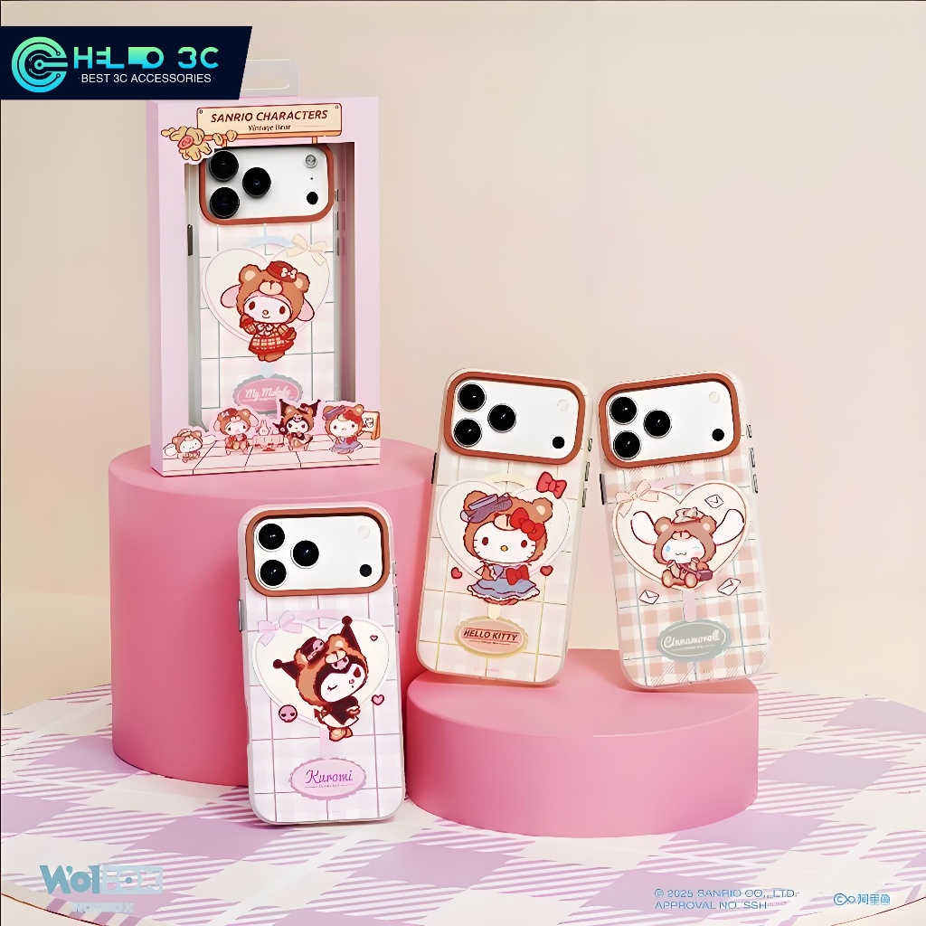 Sanrio ของแท้การอนุญาต Vintage Bear สําหรับ iPhone 17 PRO max กันกระแทกสําหรับ iPhone 17 PRO กรณี IMD การพิมพ์ไม่จางหาย