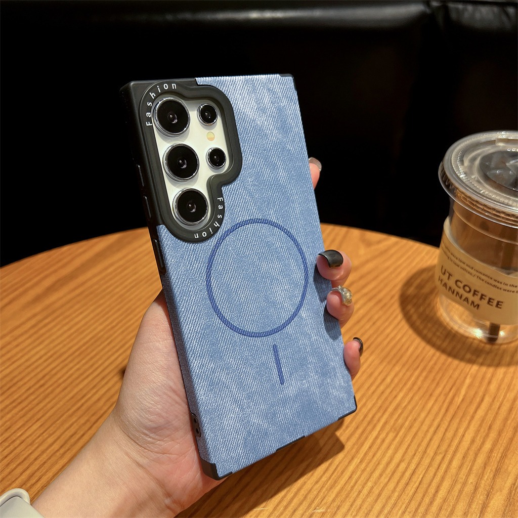 แฟชั่น สีทึบ ลายคาวบอย Magnetic วงกลม เคส Samsung Galaxy S25 Ultra S25 Plus S25 S24 Ultra S24 Plus S24 S23 Ultra S22Ultra Case เคสโทรศัพท์ใหม่ ขอบซิลิโคนอ่อนขอบป้องกันการตก เคสมือถือซัมซุง