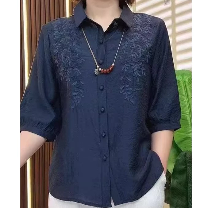 ชุดแม่ลายใหม่ฤดูร้อน ทำจากผ้าลินินเท็นเซลแขนครึ่ง เหมาะสำหรับวัยทำงานและผู้ใหญ่