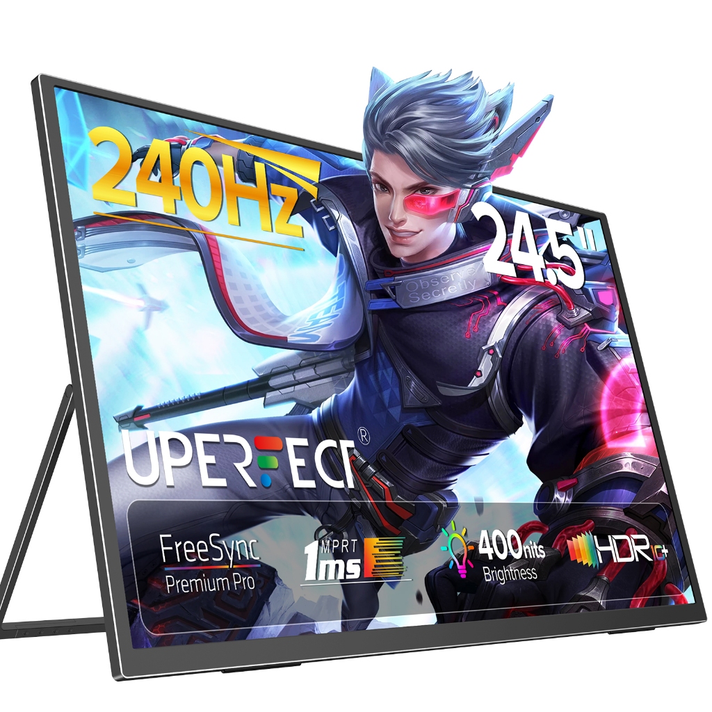 UPERFECT Umax 24.5 นิ้ว 240Hz 100%sRGB จอภาพแบบพกพา สีจอแสดงผล 1.06B (8bit+FRC) เกมและสํานักงาน