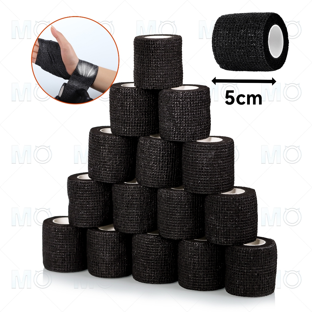 1ชิ้นสีดําสักจับปกผ้าพันแผล5/2.5x450เซนติเมตรสักจับเทปปกห่อนิ้วข้อมือป้องกันกาวตนเองกีฬาป้องกันไม่ทอยืดหยุ่นสักผ้าพันแผล