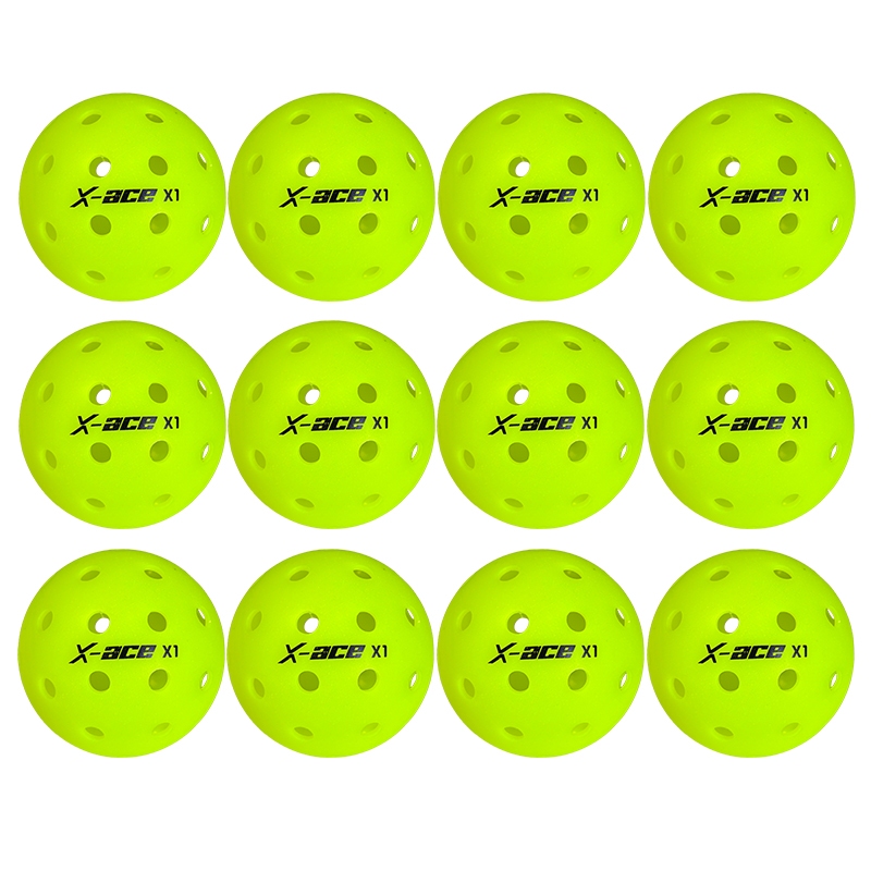 X-ace Pickleball Balls 12 ชิ้น, 26 หลุม /40 หลุมในร่มกลางแจ้ง Pickleballs สําหรับการแข่งขัน Pickleball 26g มาตรฐาน USAPA