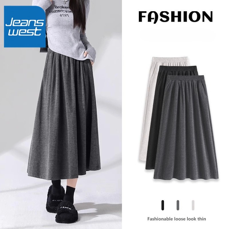 Jeanswest กระโปรงสีดำหญิง 2025 ใหม่ล่าสุด เอวสูงทรงเอกระชับสัดส่วน สวยงามเท่ห์สมัยใหม่