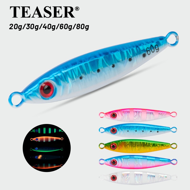 TEASER【J117】Small Fat Man 20g 30g 40g 60g 80g ช้าจมโลหะ Jigging Lure 3D ตาเลเซอร์ Luminous Fishing Lure น้ําเค็มทูน่าปลาแมคเคอเรลตกปลา Jigs เหยื่อเดี่ยว/คู่ตะขอ