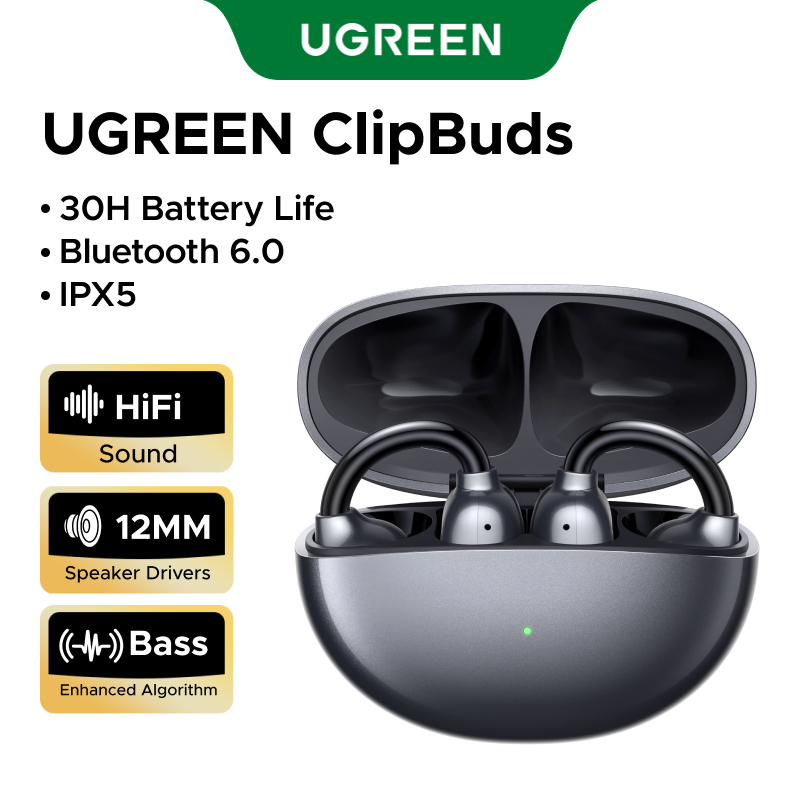 UGREEN ClipBuds หูฟังไร้สายบลูทูธแบบเปิดหู 6.0 Hi-Fi 12 มม. รองรับ UGREEN APP หูฟัง Bio-Diaphragm IP