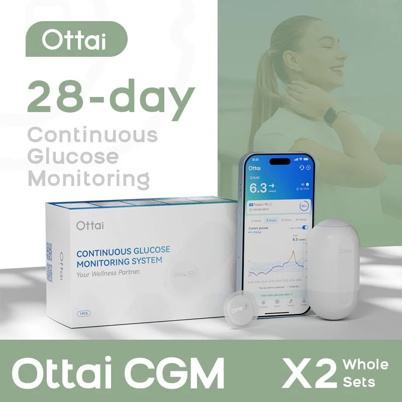 Ottai 2 ชุดเต็มชุด CGM อุปกรณ์เพื่อสุขภาพโรคเบาหวานเซ็นเซอร์กลูโคสไม่มีการเก็บนิ้ว