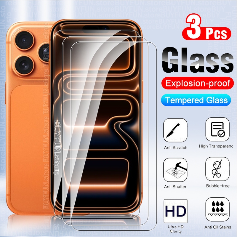 3 ชิ้นกระจกนิรภัยป้องกันสําหรับ Iphone 17 Air 15 16 Pro Max Aifon Aiphone 14 plus Glass Screen Prote