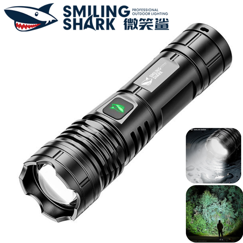 SMILING SHARK LED ไฟฉายชาร์จไฟได้ขนาดเล็ก 5 โหมดซูม Type-C กันน้ำ สำหรับ outdoor และ camping SD5404