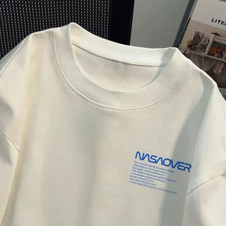 【พร้อมส่ง】🔥NASA ผ้าฝ้ายแท้100% เสื้อ ใส่ได้ทั้งชายหญิง ลายพิมพ์ตัวอักษรแฟชั่น 🔤 ทรงโอเวอร์ไซส์ แขนสั้นYG408