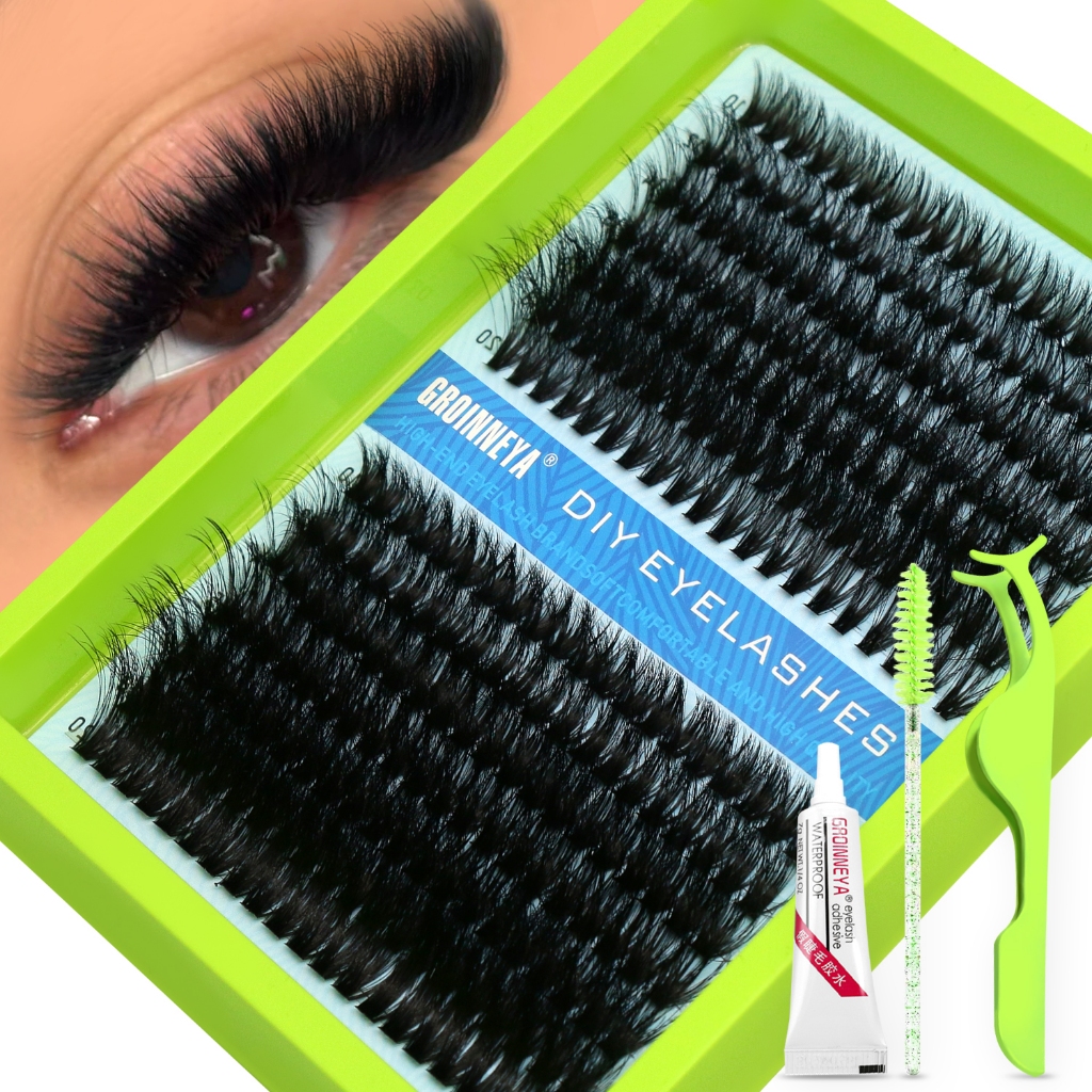 GROINNEYA DIY Fluffy Lash Extension Kit D Curl 8-16mm Lash พร้อมกาวและแปรงขนตา
