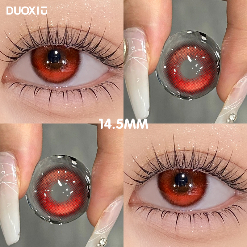 【Power lens】Duoxiu คอนแทคเลนส์เล่นตามบทบาท 14.5MM degree 0~-8.00 Red Blue คอนแทคเลนส์สี