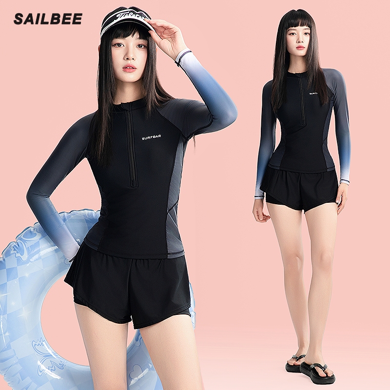 SAILBEE แขนยาวป้องกันแสงแดด UV สำหรับผู้หญิง ชุดว่ายน้ำ Rash Guard ZH839