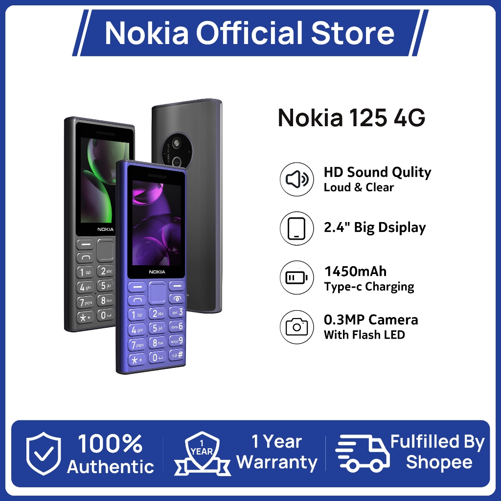 Nokia โนเกีย 125 4G - มือถือพื้นฐาน หน้าจอ 2.4 นิ้ว ชาร์จ Type-C กล้องหลังมีแฟลช บลูทูธ 5.0 รับประกัน 1 ปี
