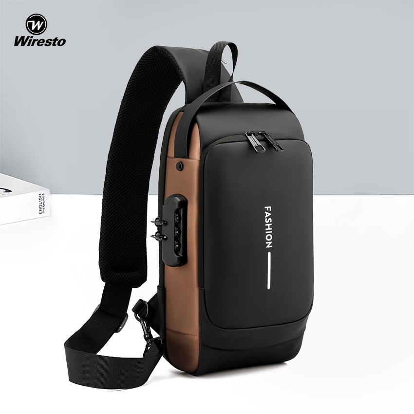 WIRESTO Smooth Zipper Chest Bag Crossbody Bag Multi-Functional Waterproof Anti-Thief Code Lock Casual Versatile Fashion Travel Business Sports Street