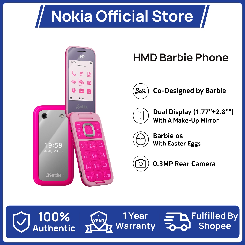 HMD Barbie Flip 4G (กล่องแฟนซี) - มือถือพับเรโทรสีชมพู รองรับ MP3 รับประกัน 1 ปี HMD X Barbie Pink Retro Flip
