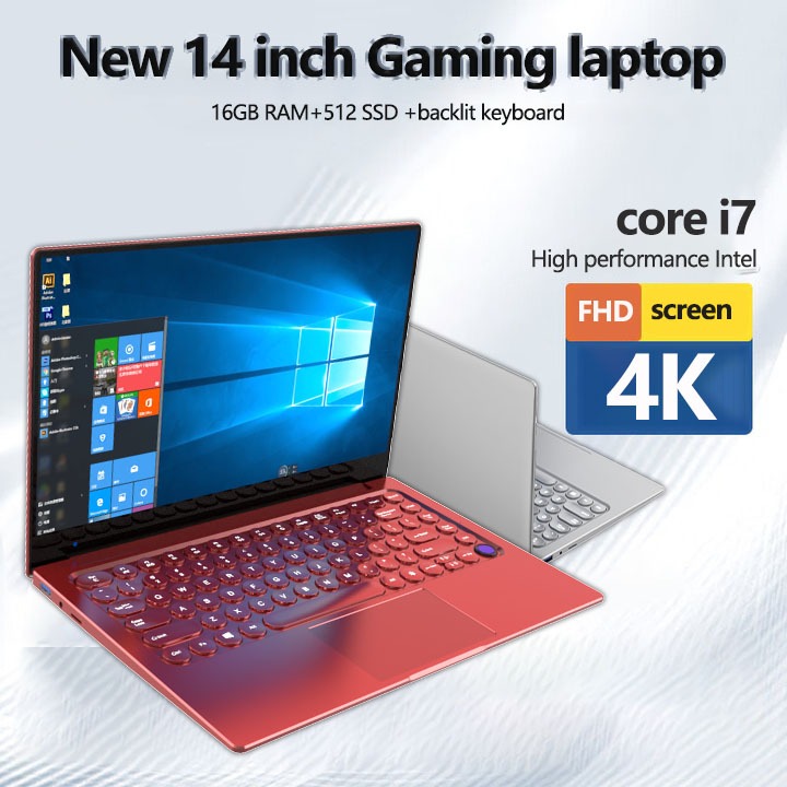 2026 14 นิ้วแล็ปท็อปใหม่ Windows 11 Intel Core i7 10510U แล็ปท็อป 16GB RAM SSD 512GB หน้าจอ 4K, Dual Band Wifi Backlight Keyboard