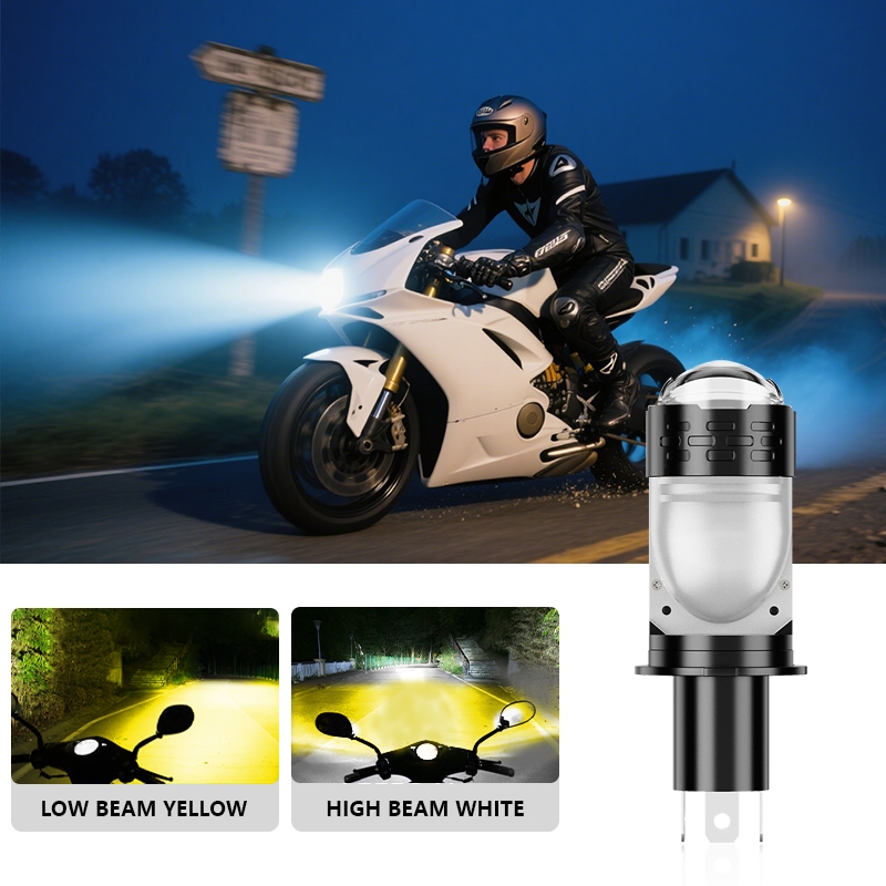 1pcs H4 โปรเจคเตอร์เลนส์ LED ไฟหน้ารถจักรยานยนต์พัดลม Cooled H4 ยานยนต์ Hi Lo Beam หลอดไฟต่ํา Beam หลอดไฟไร้สาย 12V