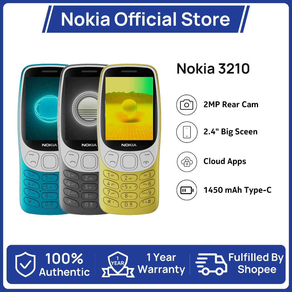 Nokia 3210 4G โทรศัพท์มือถือพื้นฐาน หน้าจอ 2.4 นิ้ว ชาร์จ type-c กล้องหลัง 2mp บลูทูธ 5.0 & hmd บาร์
