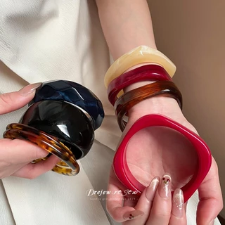สร้อยข้อมือแอคริลิคสไตล์วินเทจ ลายเต่า สีแดง/ดำ/น้ำตาล สำหรับผู้หญิง