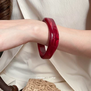 สร้อยข้อมือแอคริลิคสไตล์วินเทจ ลายเต่า สีแดง/ดำ/น้ำตาล สำหรับผู้หญิง