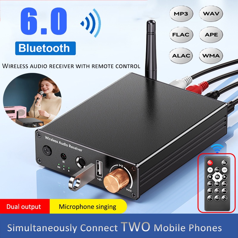 ตัวรับสัญญาณบลูทูธ 6.0 สเตอริโอ Latency ต่ําอะแดปเตอร์เสียงไร้สาย Lossless เสียง 3.5 มม.AUX/RCA/USB/6.5 MIC/Optical/Coaxial