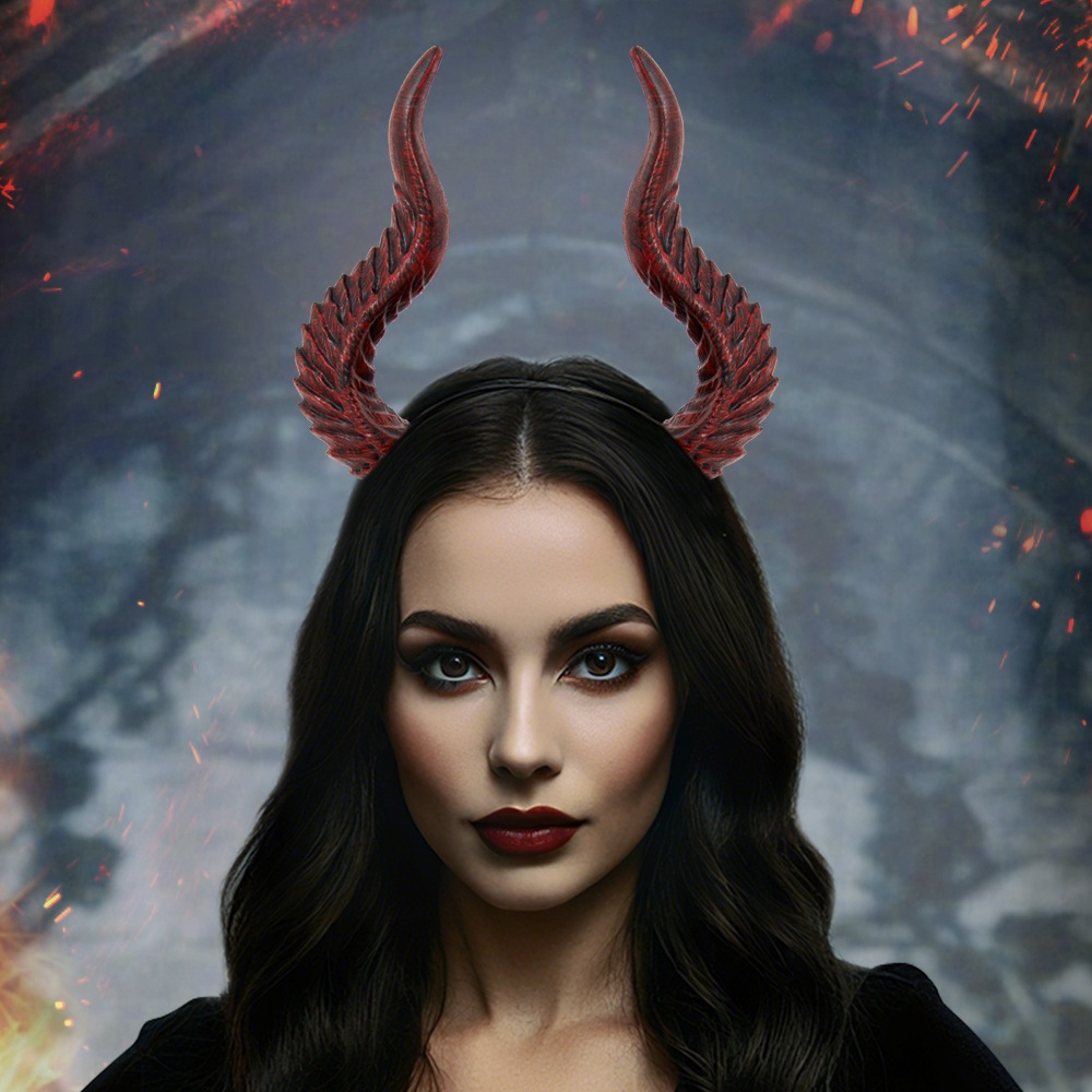 Devil Horns Headbands ที่คาดผมฮาโลวีน Black Demon Horns Hairband สําหรับผู้หญิงผู้ชายปาร์ตี้ฮาโลวีนเ
