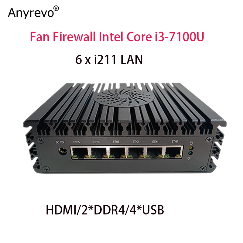 พัดลม Mini PC Pfsense Firewall Router Mini PC Intel Core i3-7100U I5-8250U 4405U 6x Intel Ethernet i