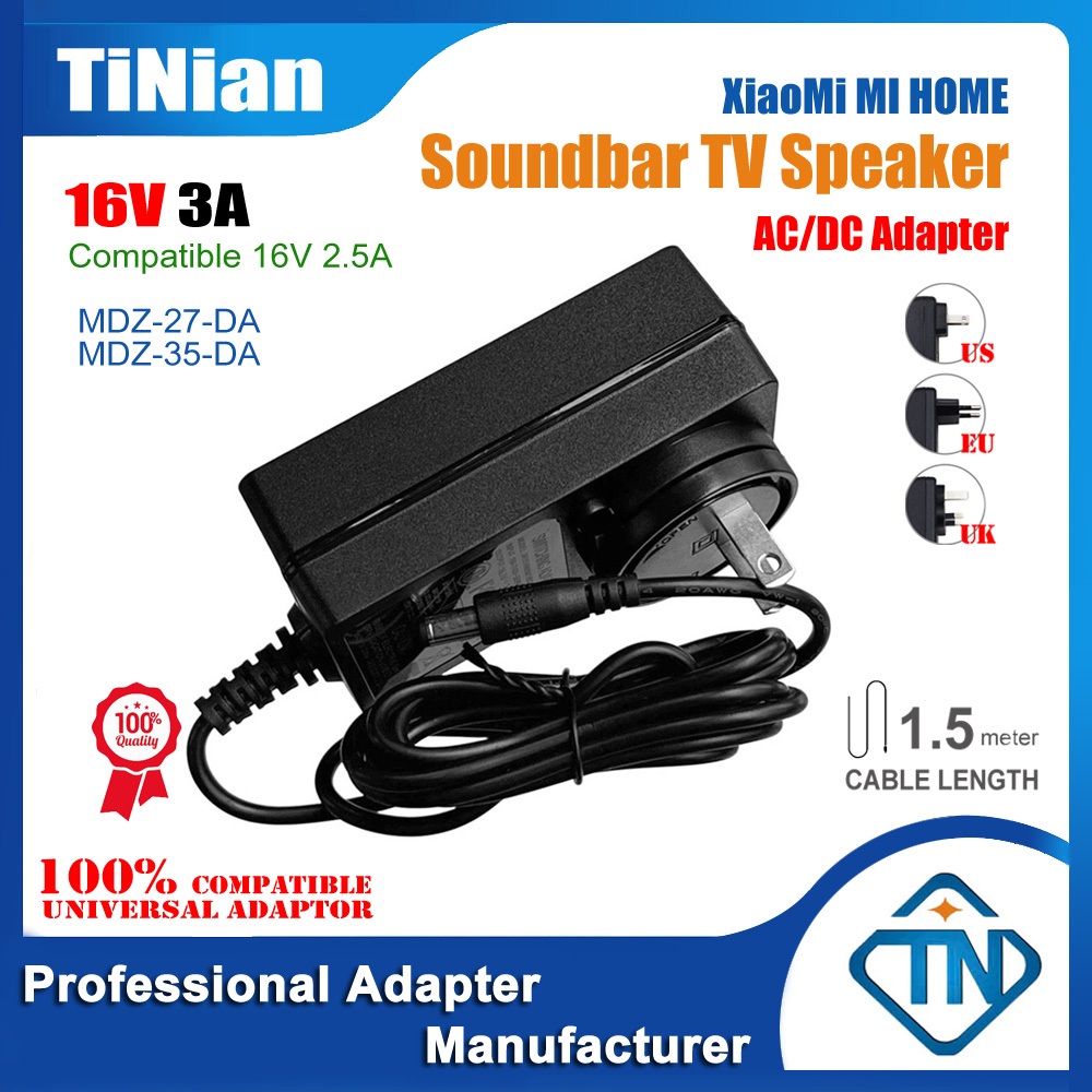 16V 3A ใช้งานร่วมกับ 2.5A อะแดปเตอร์ AC/DC สําหรับ XIAOMI MIUI MDZ-27-DA MDZ-35-DA Mi Soundbar TV ลํ