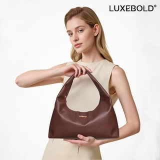 LUXEBOLD กระเป๋าสะพายไหล่ กระเป๋าเว้นแขนได้ หนังมิ่น เรียบง่าย ซิปปิด จุของได้เยอะ ผู้หญิง