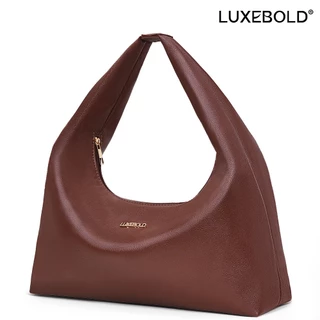 LUXEBOLD กระเป๋าสะพายไหล่ กระเป๋าเว้นแขนได้ หนังมิ่น เรียบง่าย ซิปปิด จุของได้เยอะ ผู้หญิง