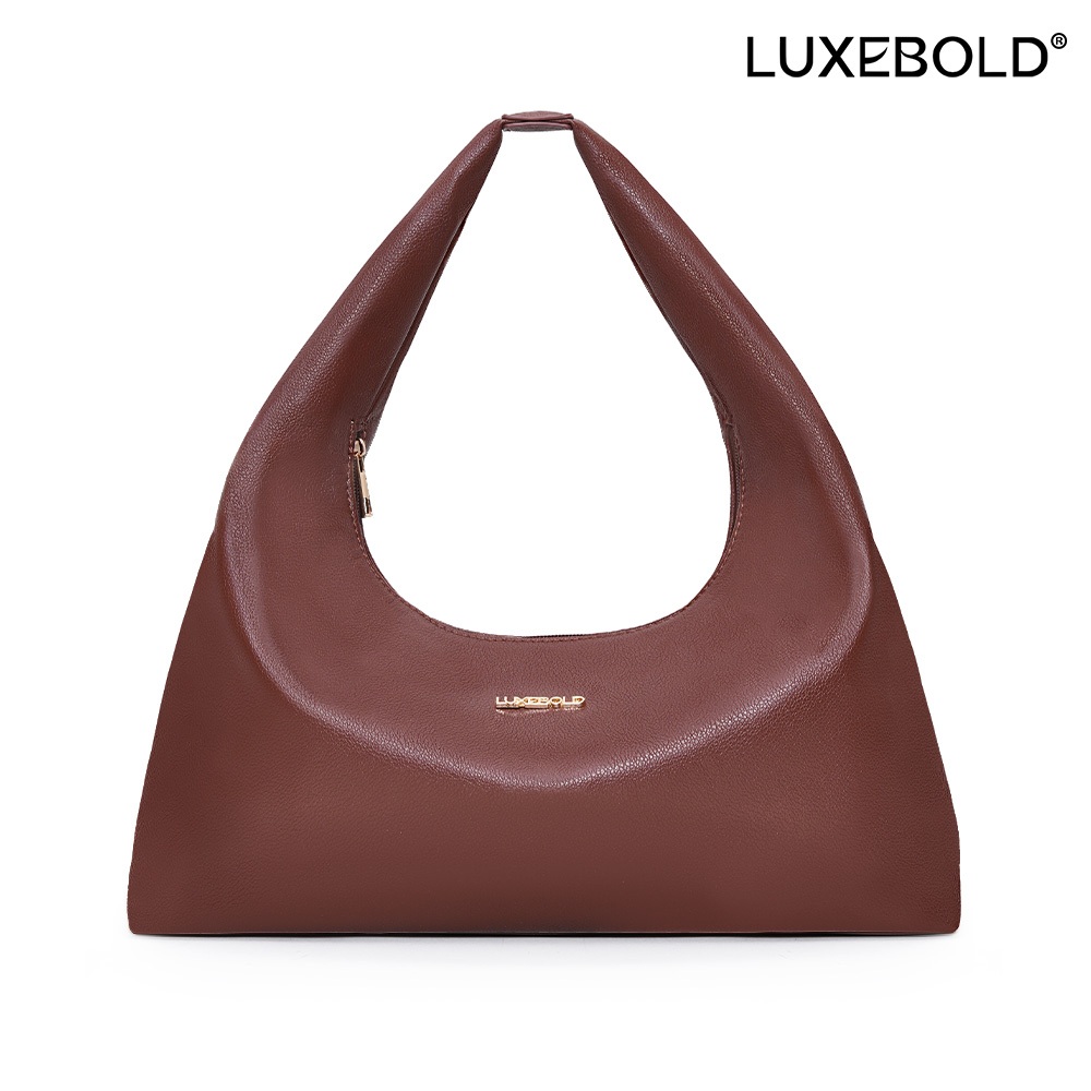 LUXEBOLD กระเป๋าสะพายไหล่ กระเป๋าเว้นแขนได้ หนังมิ่น เรียบง่าย ซิปปิด จุของได้เยอะ ผู้หญิง