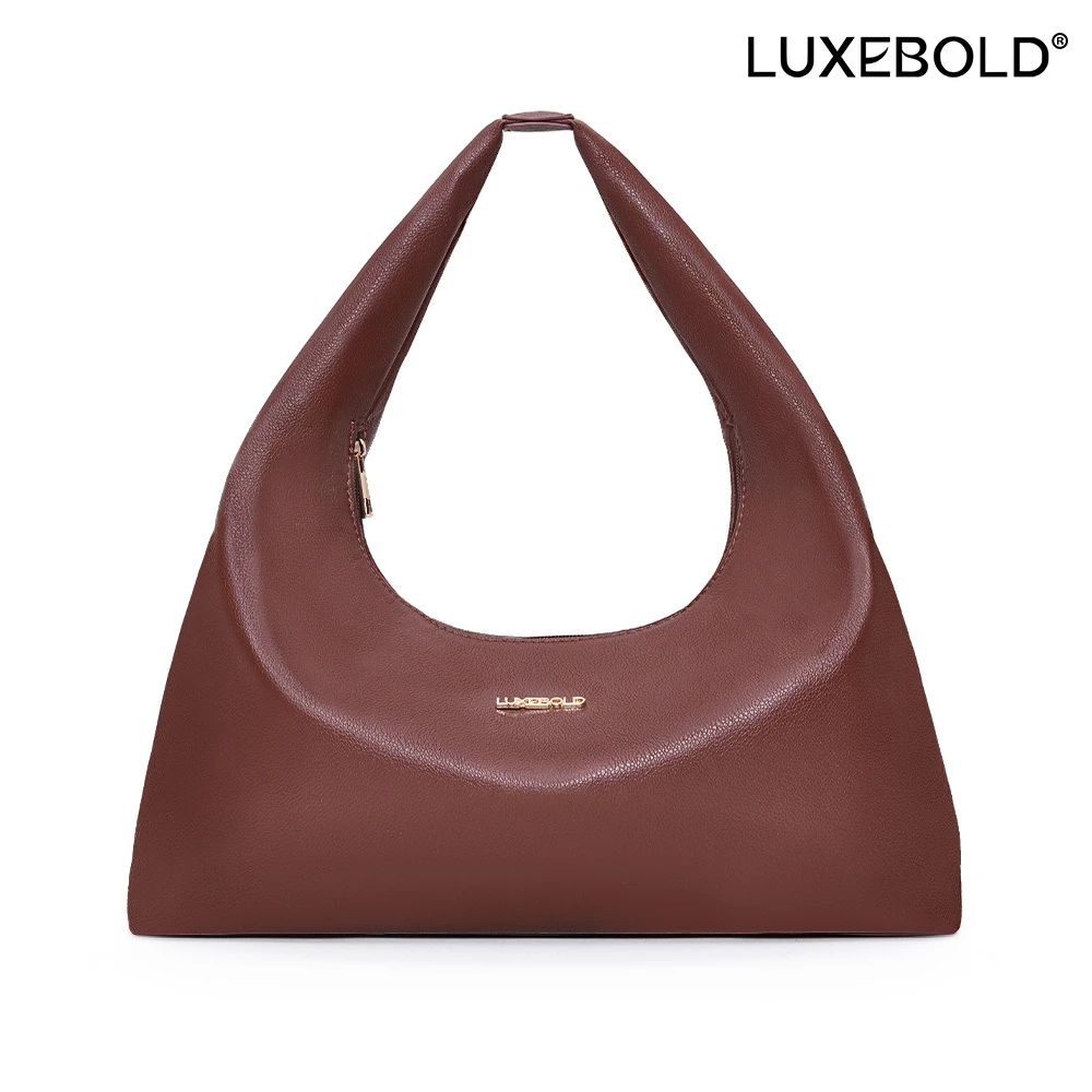LUXEBOLD กระเป๋าสะพายไหล่ กระเป๋าเว้นแขนได้ หนังมิ่น เรียบง่าย ซิปปิด จุของได้เยอะ ผู้หญิง