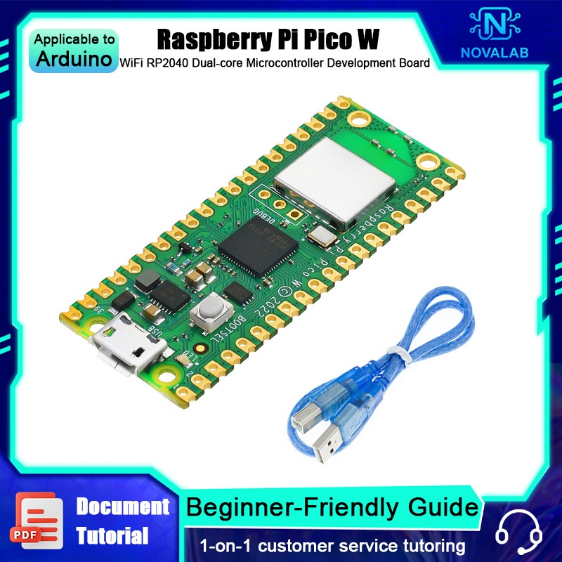NovaLab Raspberry Pi Pico W Wireless LAN WiFi RP2040 บอร์ดพัฒนาไมโครคอนโทรลเลอร์ Dual core พร้อมสาย 