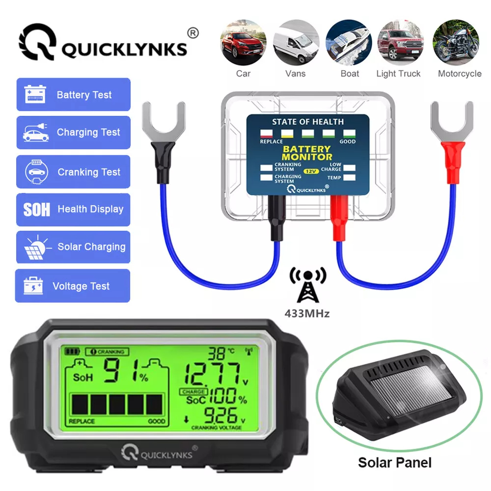 Quicklynks BM5-D เครื่องทดสอบแบตเตอรี่12V การตรวจสอบสุขภาพแบตเตอรี่ เครื่องวิเคราะห์แบตเตอรี่ หน้าจอ LCD ดูSOC SOH