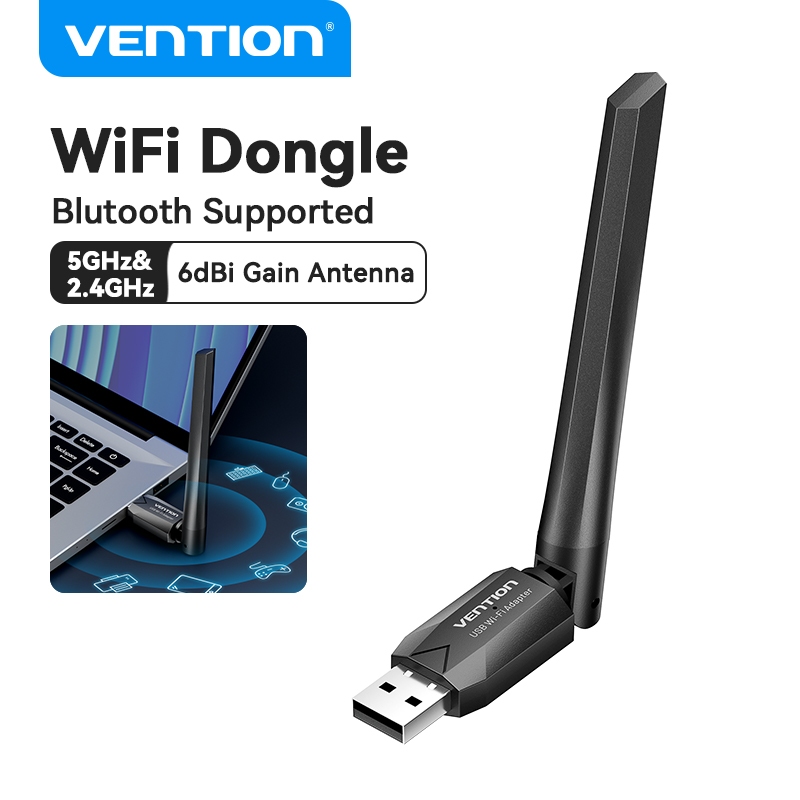 Vention USB WiFi บลูทูธ Dongle อะแดปเตอร์ AC650 6dBi เสาอากาศรับสัญญาณสูง 5GHz 2.4GHz Dual Band Wifi