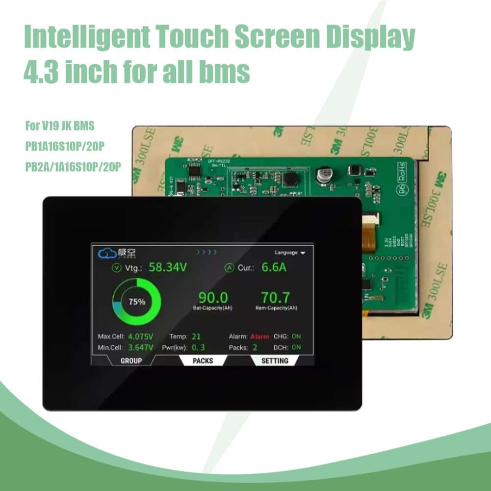 JK BMS 4.3/7 นิ้วจอแสดงผล LCD สวิทช์ไทย/อังกฤษ/เวียดนาม only for PB Series BMS เฉพาะโวลต์มิเตอร์แบตเตอรี่ตัวบ่งชี้ไฟ BMS Monitor สมาร์ทหน้าจอ